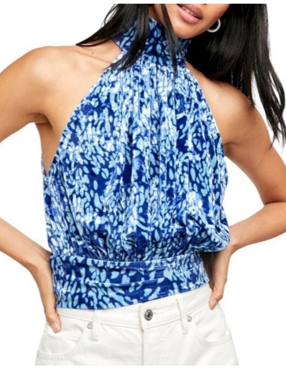 Free People Take a break Blue velvet  High-Neck Halter top